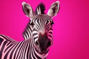 ai generiert schließen oben von ein Zebra isoliert auf Rosa Hintergrund mit Ausschnitt Pfad foto