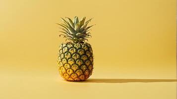 ai generiert einer Ananas Obst auf ein Gelb Hintergrund foto