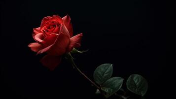 ai generiert einer Rose Blume auf schwarz Hintergrund foto