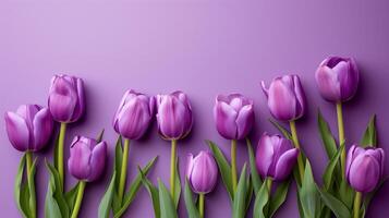 ai generiert lila Tulpen blühen zum Frühling Fest foto