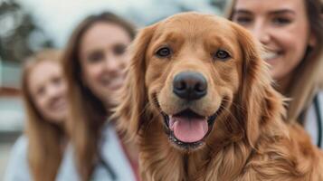 ai generiert Tierarzt im ein Veterinär Klinik mit Hund foto