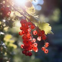 ai generiert ein Ast von Johannisbeeren auf Baum im das Sonnenlicht. ai generativ Kunst foto