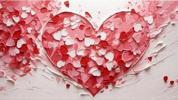 ai generiert glücklich Valentinstag Tag Banner mit Blumen und Herzen geschnitzt mit Öl malen. foto