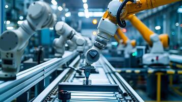 ai generiert Roboter Automatisierung im industriell Herstellung foto