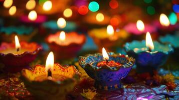 ai generiert lebendig Diwali diyas funkelnd im festlich Dämmerung foto