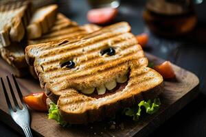 ai generiert Außerirdischer gestalten Toast getoastet Sandwich komisch Essen foto