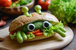 ai generiert Außerirdischer gestalten Sandwich komisch Essen foto