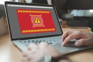 System Warnung Vorsicht Zeichen zum Benachrichtigung Error Konzept. Cyber Attacke auf Computer Netzwerk. foto