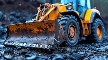 ai generiert Bulldozer auf Schmutz foto