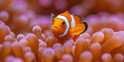 ai generiert Clown Fisch im Meer Anemone foto