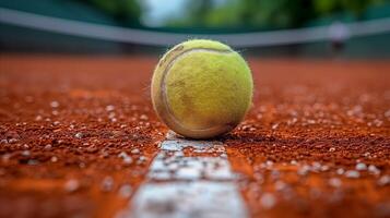 ai generiert Tennis Ball auf Tennis Gericht foto