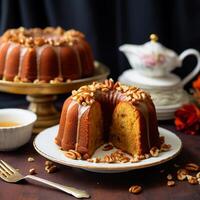 ai generiert schön vorgestellt Pekannuss Kuchen. Urlaub behandeln. foto