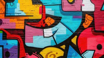 ai generiert beschwingt Graffiti schmückt ein Wand, Erstellen ein abstrakt und dynamisch Hintergrund. urban, ai generiert. foto