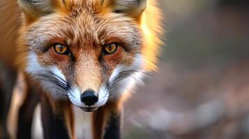 ai generiert Nahansicht von ein rot Fuchs Jagd und Stalking es ist Beute, es ist daran interessiert Augen gesperrt auf das Ziel, ai generiert. foto