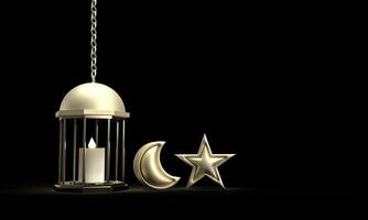 Licht Lampe Glühbirne Mond Star gestalten Kette golden Gelb Orange Symbol Dekoration Ornament Ramadan Ramadan kareem Mubarak islamisch Muslim Plattform Produkt Religion Zylinder Feier Kopieren Raum schwarz foto