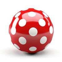 ai generiert glänzend rot Gummi Ball geschmückt mit Weiß Polka Punkte, perfekt zum spielerisch Aktivitäten, ai generiert. foto