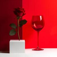 ai generiert rot Glas und rot Rose Blume foto