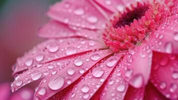 ai generiert Nahansicht von ein Rosa Blume geschmückt mit glitzernd Wasser Tröpfchen, ein erfrischend und zart Sicht, ai generiert. foto