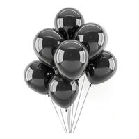 ai generiert Bündel von glänzend glänzend schwarz Helium Luftballons auf Zeichenfolge isoliert auf Weiss, ai generiert. foto