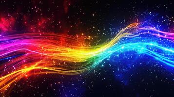 ai generiert ein faszinierend Anzeige von regenbogenfarben Funken und Plasma Licht Wanderwege, beschwingt und voll von Energie, ai generiert foto