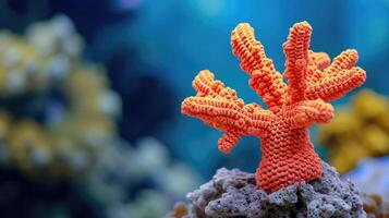 ai generiert gehäkelt Koralle Spielzeug beschwingt Hintergrund, handgemacht und liebenswert, ai generiert foto