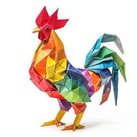 ai generiert bunt Origami Huhn, einzigartig Papier Polygon Kunstwerk, Ideal Haustier Konzept, ai generiert foto