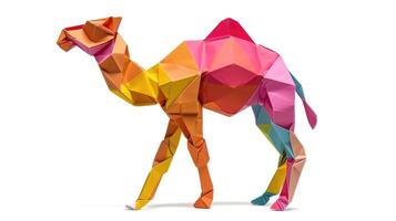 ai generiert bunt Origami Kamel, einzigartig Papier Polygon Kunstwerk, Ideal Haustier Konzept, ai generiert foto