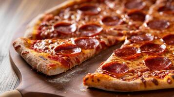ai generiert ein klassisch Peperoni Pizza, perfekt geschnitten und bereit zu Sein genossen. foto