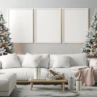 ai generiert gemütlich Ferien enthüllt, realistisch leeren Frames im ein Weihnachten Leben Zimmer foto