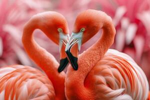 ai generiert zwei Flamingos Teilen ein zärtlich Moment wie Sie engagieren im ein Pflege Ritual foto