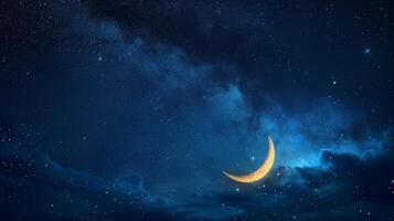 ai generiert Halbmond Mond leuchten das Nacht Himmel foto