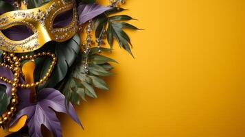 ai generiert opulent Karneval gras Maske geschmückt mit Gefieder und Juwelen foto