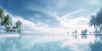 ai generiert das Schwimmen Schwimmbad durch See Tiki Malediven foto