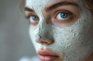 ai generiert ein Frau mit ein Gesichts- Maske auf ihr Gesicht foto