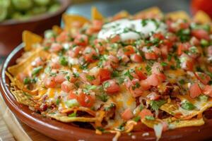 ai generiert Mais Chips, Mexikaner Nachos, Mexikaner Straße Essen foto