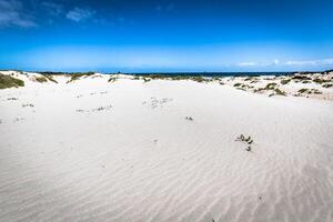 Weiß Sand Strand im das Abend, Lanzarote, Kanarienvogel Inseln, Spanien foto