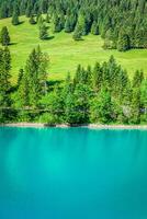 schöne Aussicht Bergsee. steg, malbun in lichtenstein, europa foto