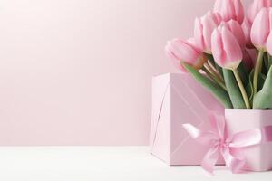 ai generiert ein Rosa Blume Rahmen auf Rosa Hintergrund foto