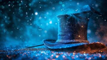 ai generiert Magie Hintergrund mit Zauberer Hut foto
