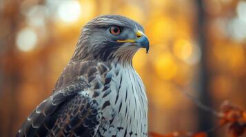 ai generiert stoisch Falke im herbstlich glühen foto