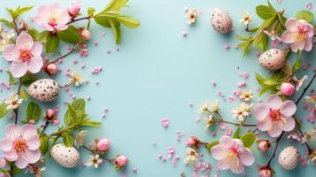 ai generiert ein elegant Ostern Rahmen mit zart Pastell- Farbtöne und subtil Blumen- Verzierungen foto