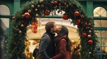 ai generiert ein traditionell Weihnachten Szene, Erfassen das Freude und Wärme von das Urlaub mit Santa Klaus, ein Mädchen, und ein schön dekoriert Baum im ein gemütlich Zimmer. foto