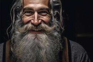 ai generiert strahlend Weisheit - - lächelnd Alten Mann mit ein grau Bart foto
