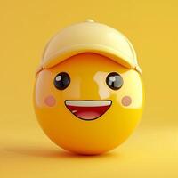 ai generiert das süß glücklich Emoji tragen ein Baseball Deckel foto