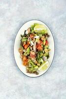 hausgemacht Meeresfrüchte Salat mit Fisch Miesmuscheln, Krake. foto