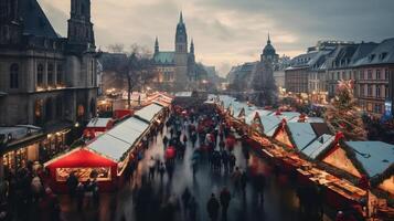 ai generiert ein traditionell Weihnachten Szene, Erfassen das Freude und Wärme von das Urlaub mit Santa Klaus, ein Mädchen, und ein schön dekoriert Baum im ein gemütlich Zimmer. foto