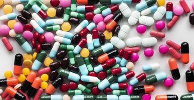 Antenne Aussicht von verschiedene medizinisch Tabletten pharmazeutische foto