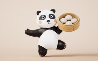 Karikatur Panda und Chinesisch Essen baozi, 3d Wiedergabe. foto