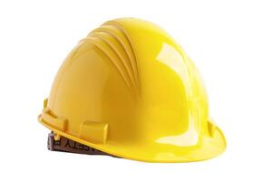 Gelb Helm isoliert auf Weiß Hintergrund mit Ausschnitt Weg, schützen zu Sicherheit zum Ingenieur im Konstruktion Seite? ˅. foto