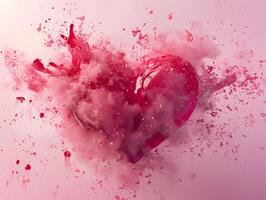 ai generiert romantisch Aquarell Liebe Spritzen im Rosa und rot mit Grunge Textur und Tinte Tropfen - - Valentinstag Tag Karte Design foto